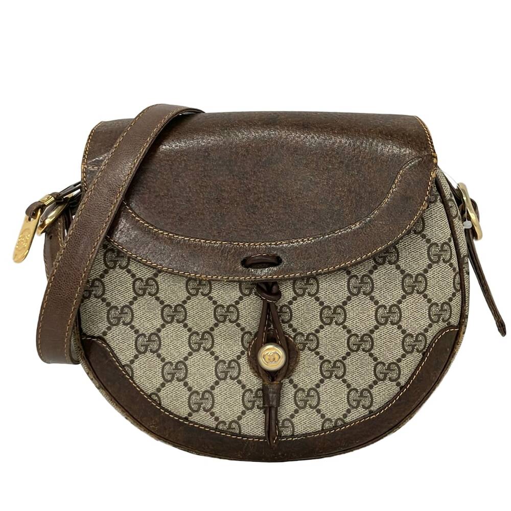 Gucci Old Gucci, GG Plus, GG Supreme Shoulder Bag Gray Beige Dark Brown PVC